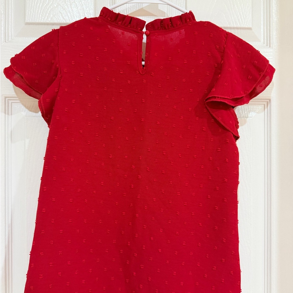 Red Ruffled Short Sleeve Blouse - Picture 3 of 4